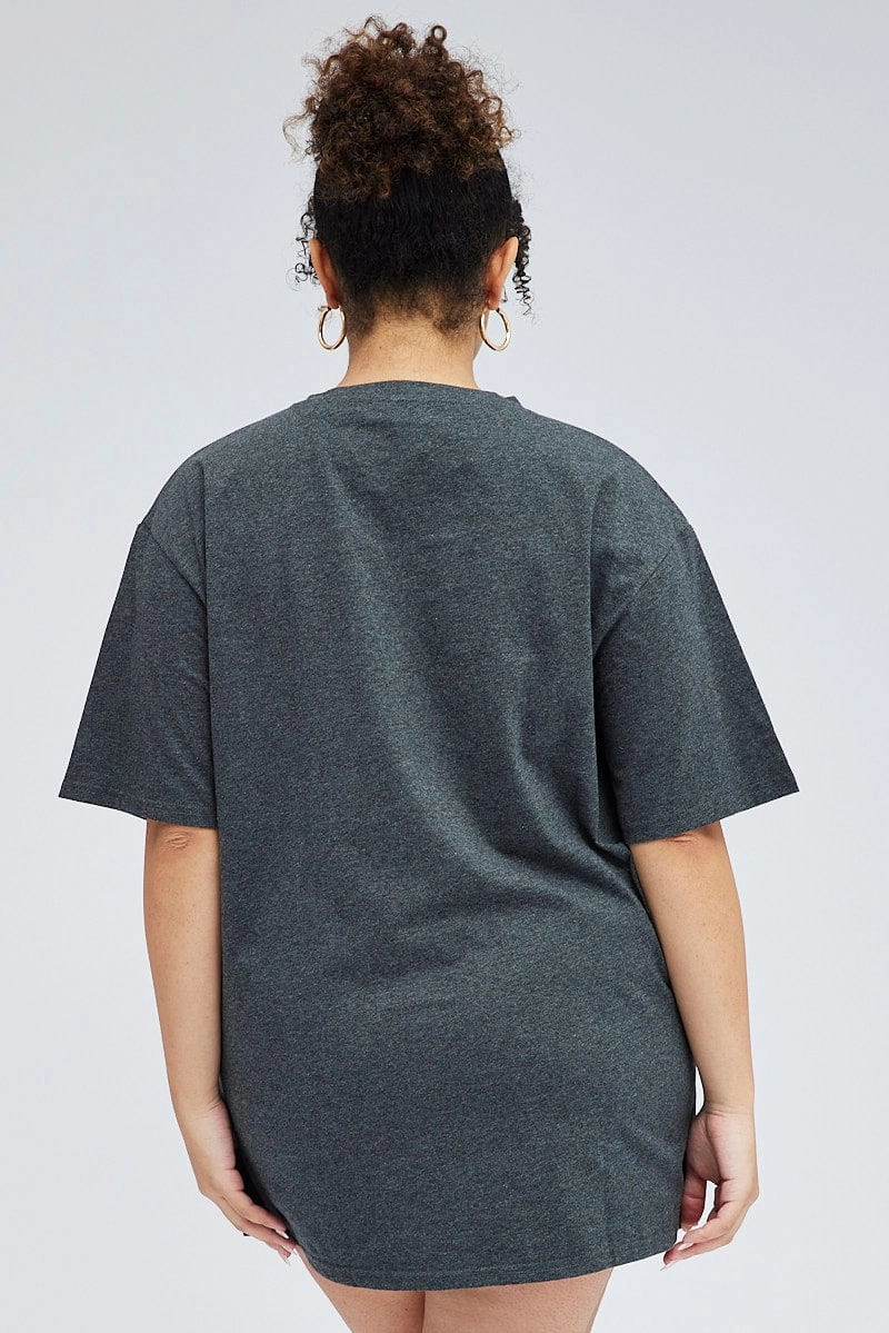 Grey Oversized T-shirt Nevada Eagle Graphic Print Matte Look SoftenedNeckline