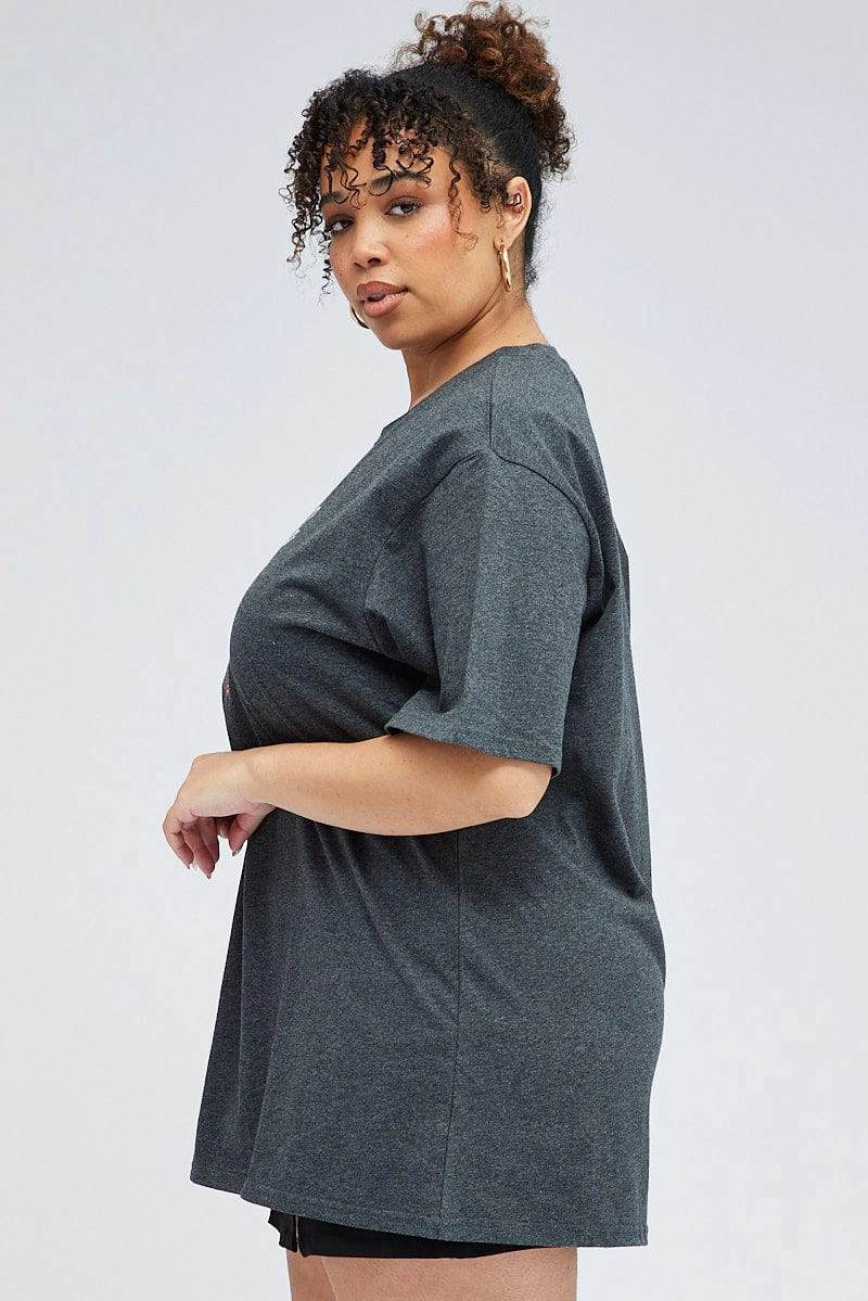 Grey Oversized T-shirt Nevada Eagle Graphic Print Comfortable Weave