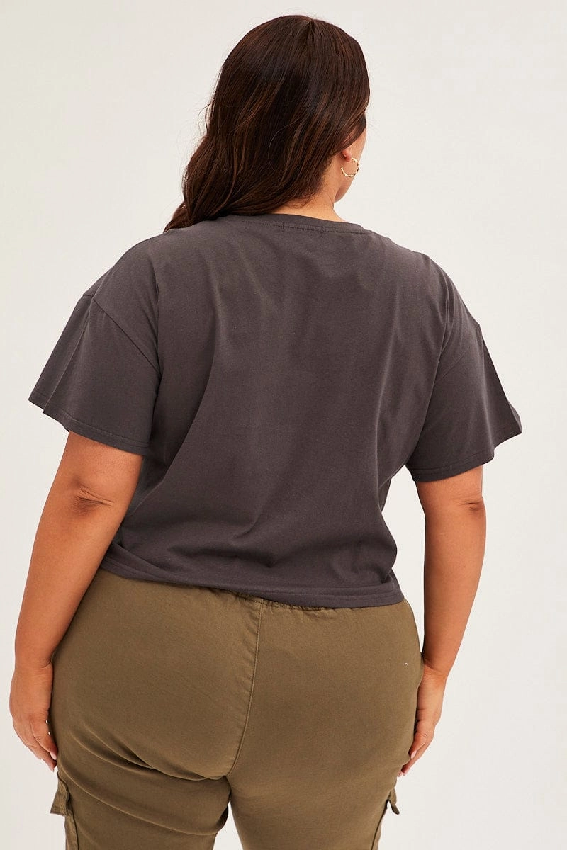 Comfy Flex Grey Short Sleeve Crop Good Vibes Cotton T-shirt