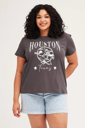Grey Short Sleeve Regular Houston T-shirt Vintage Style Fashionable Look