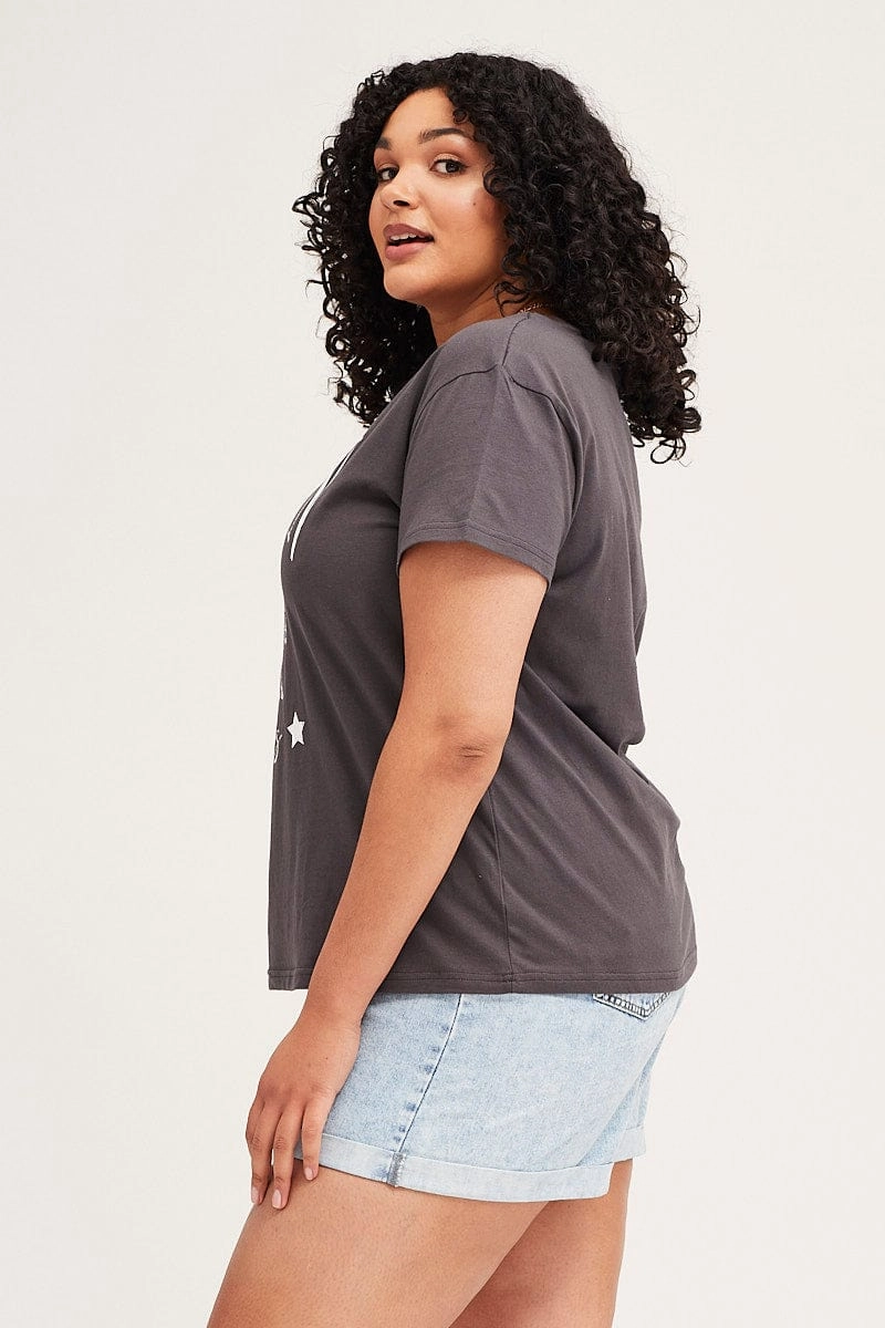 Versatile Style oversized but not shapeless Grey Short Sleeve Regular Houston T-shirt
