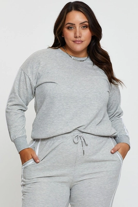 Patchwork product earthy warmth Grey Sleeve Sweatshirt Stripe Sleeve Detail Long