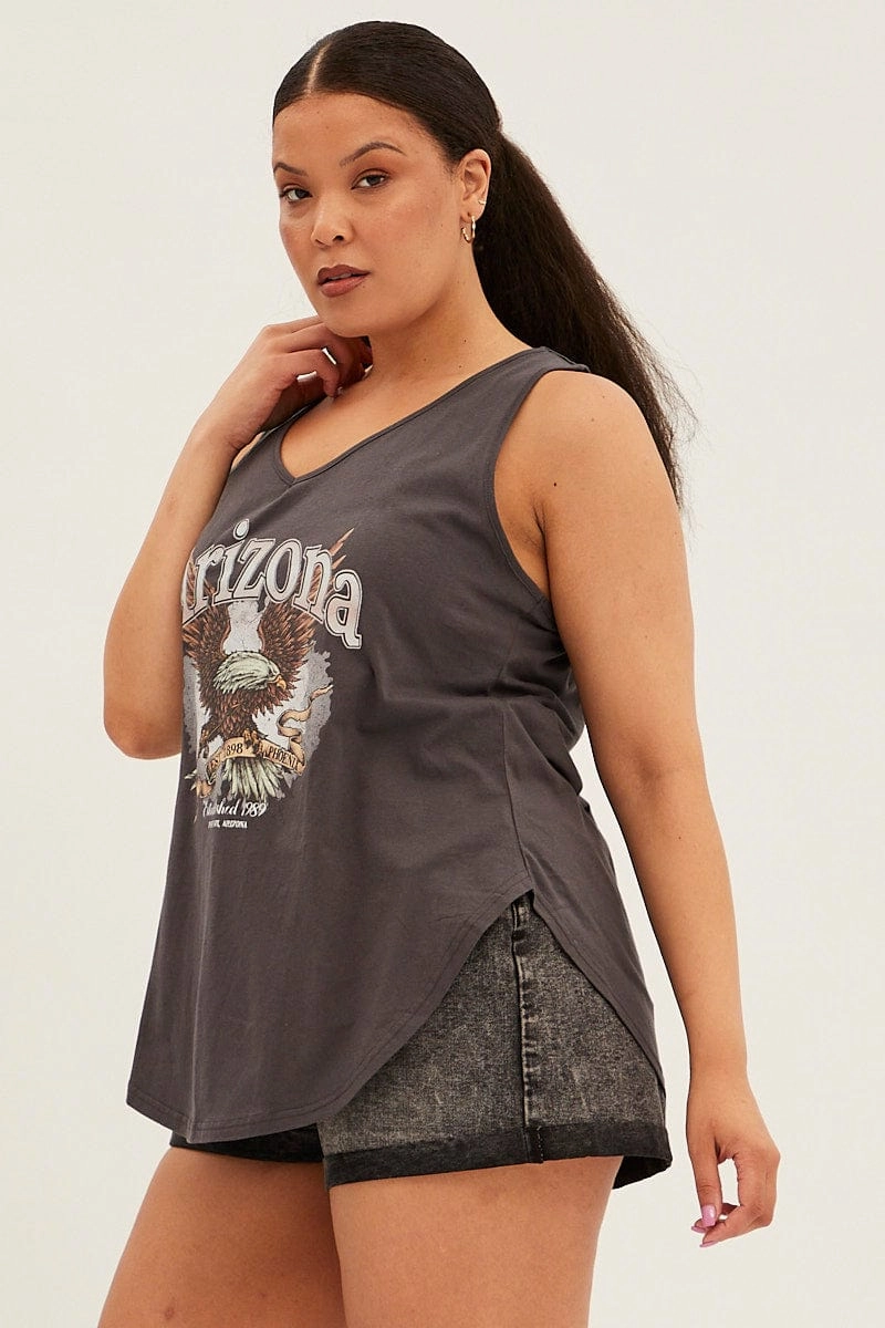 EasyCareFabric Indoor Event Grey Sleeveless Arizona Eagle Print Tank
