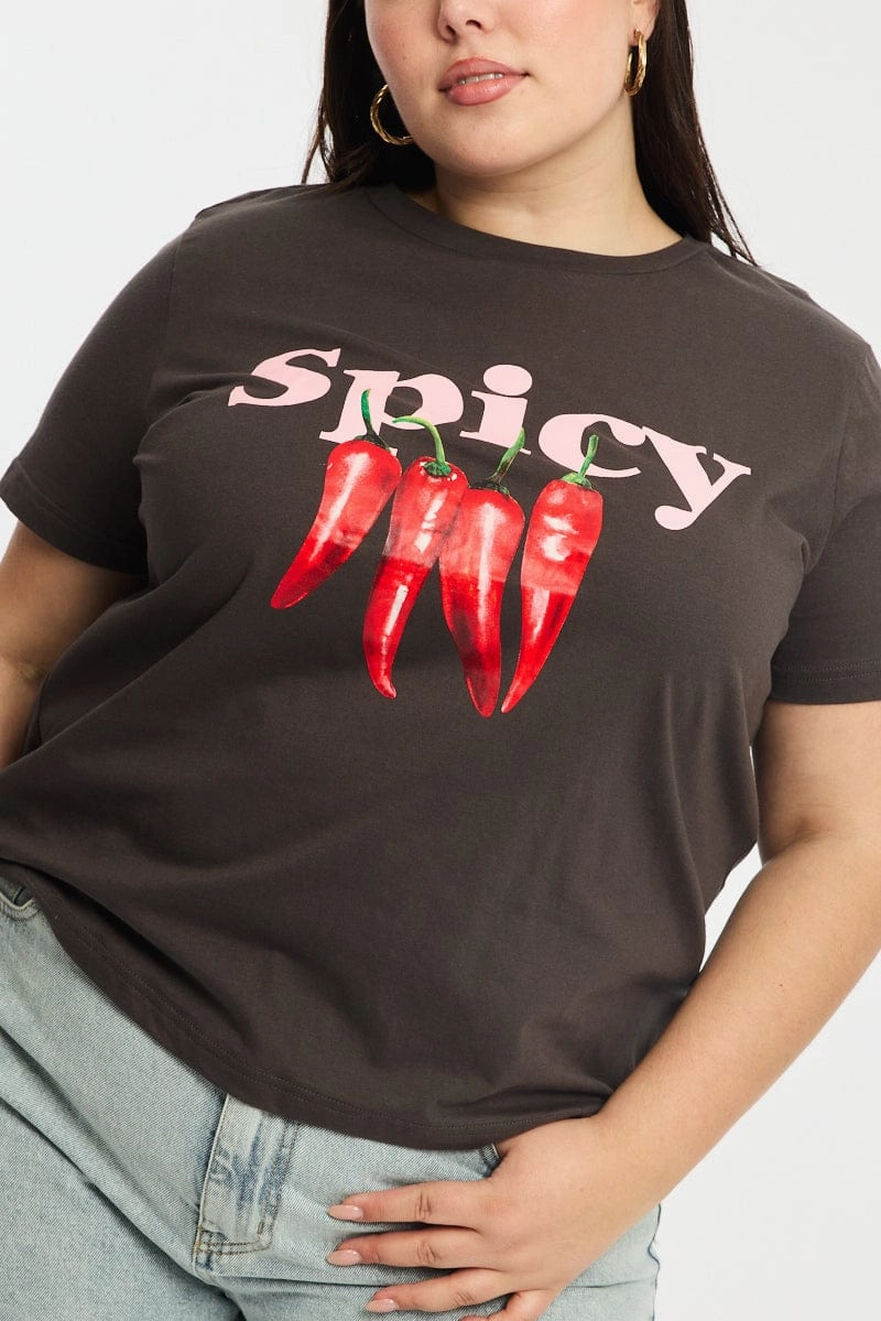 Grey Spicy T-shirt Flexible Neckline Active Essentials