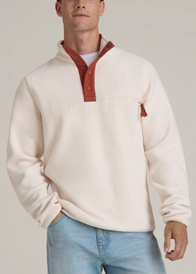 Half Snap Tall Men's Sherpa Sweatshirt in Natural Durable Fabric