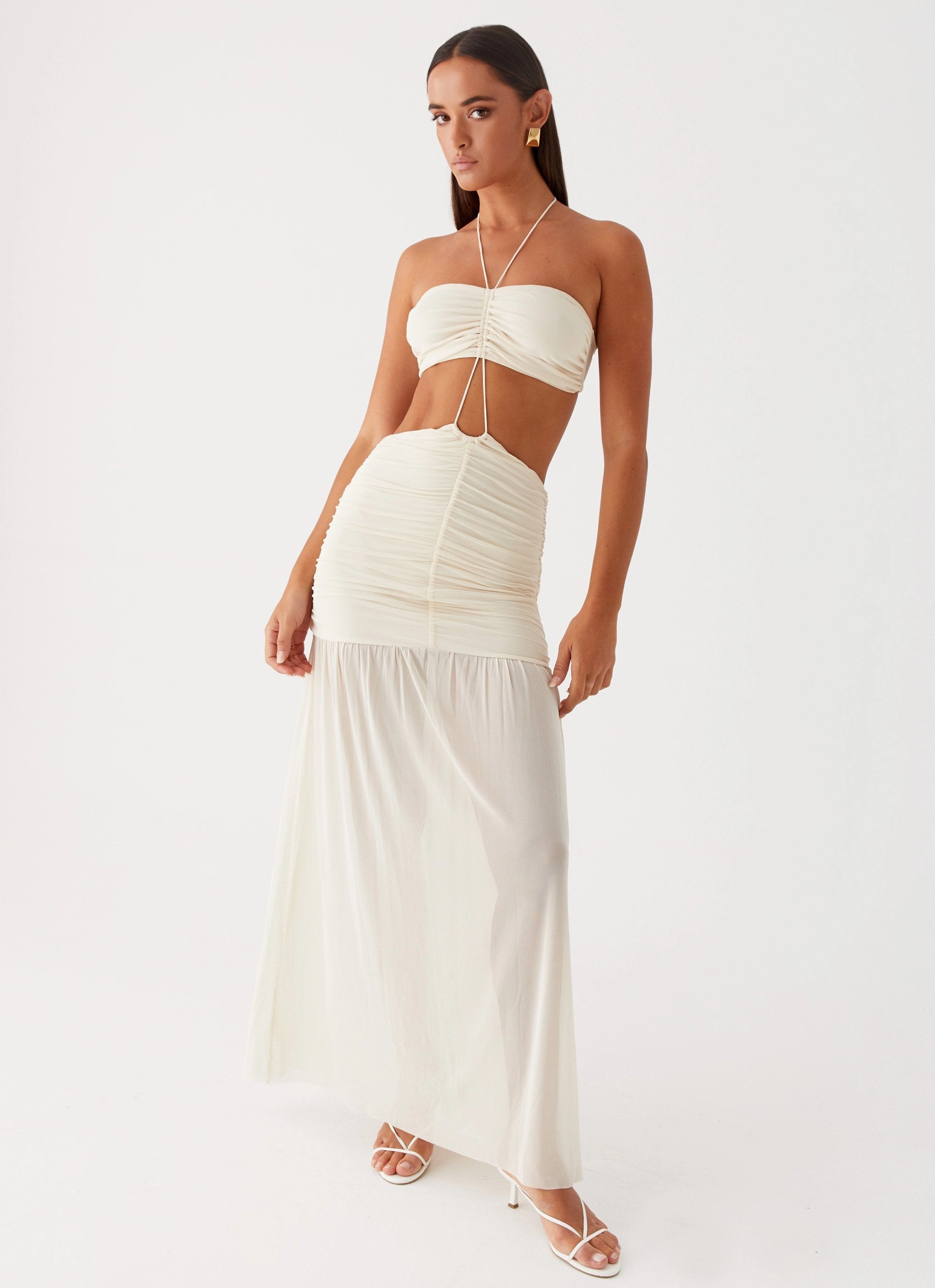 Clover Cut Out Maxi Dress - Lemon Crisp Texture