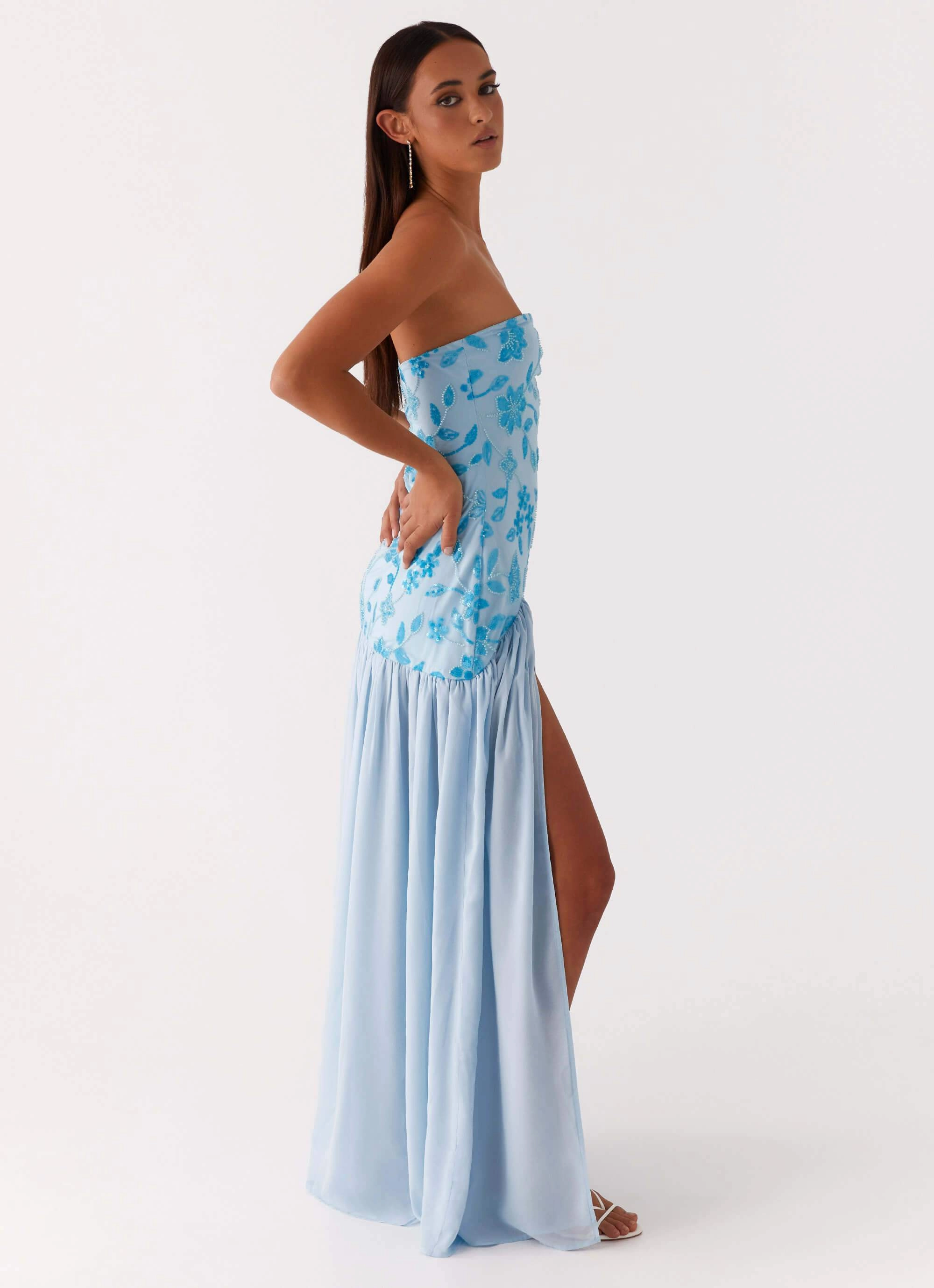 Eden Strapless Beaded Maxi Dress - Blue Statement Look Vibe Choice