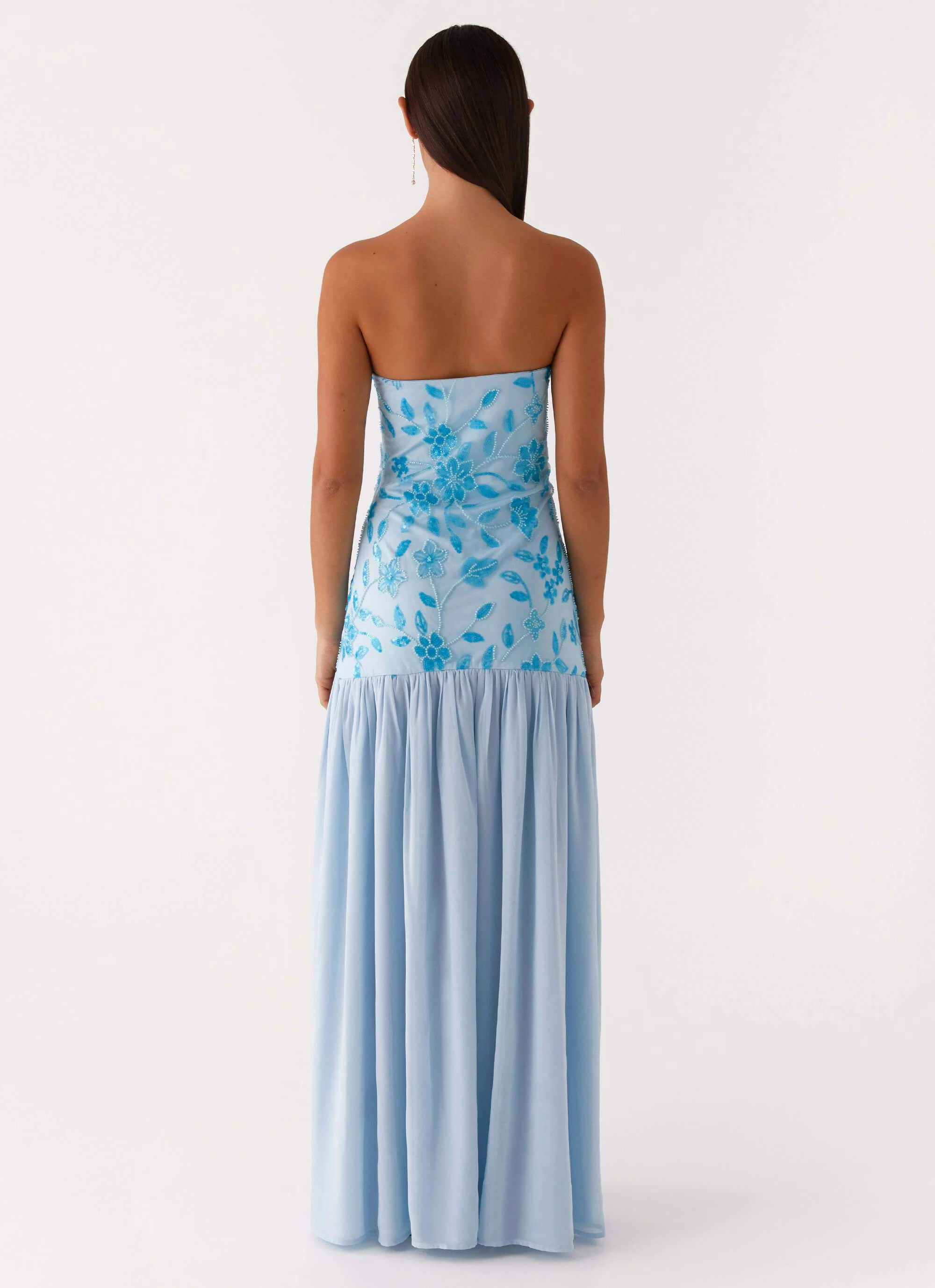 Eden Strapless Beaded Maxi Dress - Blue Timeless elegance Casual event outfit