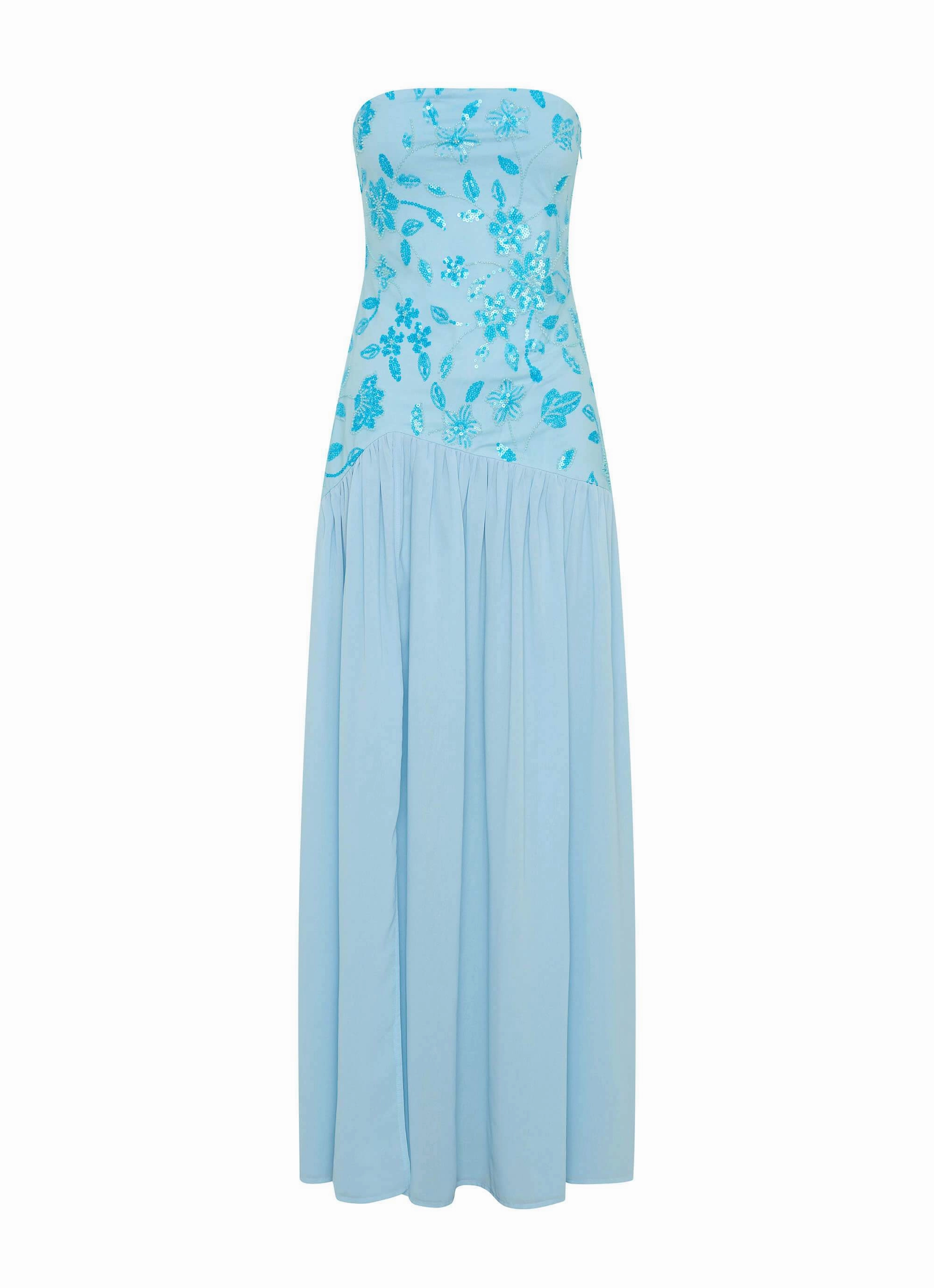 Flowing Fit Form Flow Eden Strapless Beaded Maxi Dress - Blue