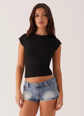 barbecue outfit Headland Low Rise Denim Shorts - Light Wash Blue