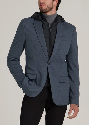Hooded Bib Blazer for Tall Men in Black and Grey Houndstooth Minimal Detail
