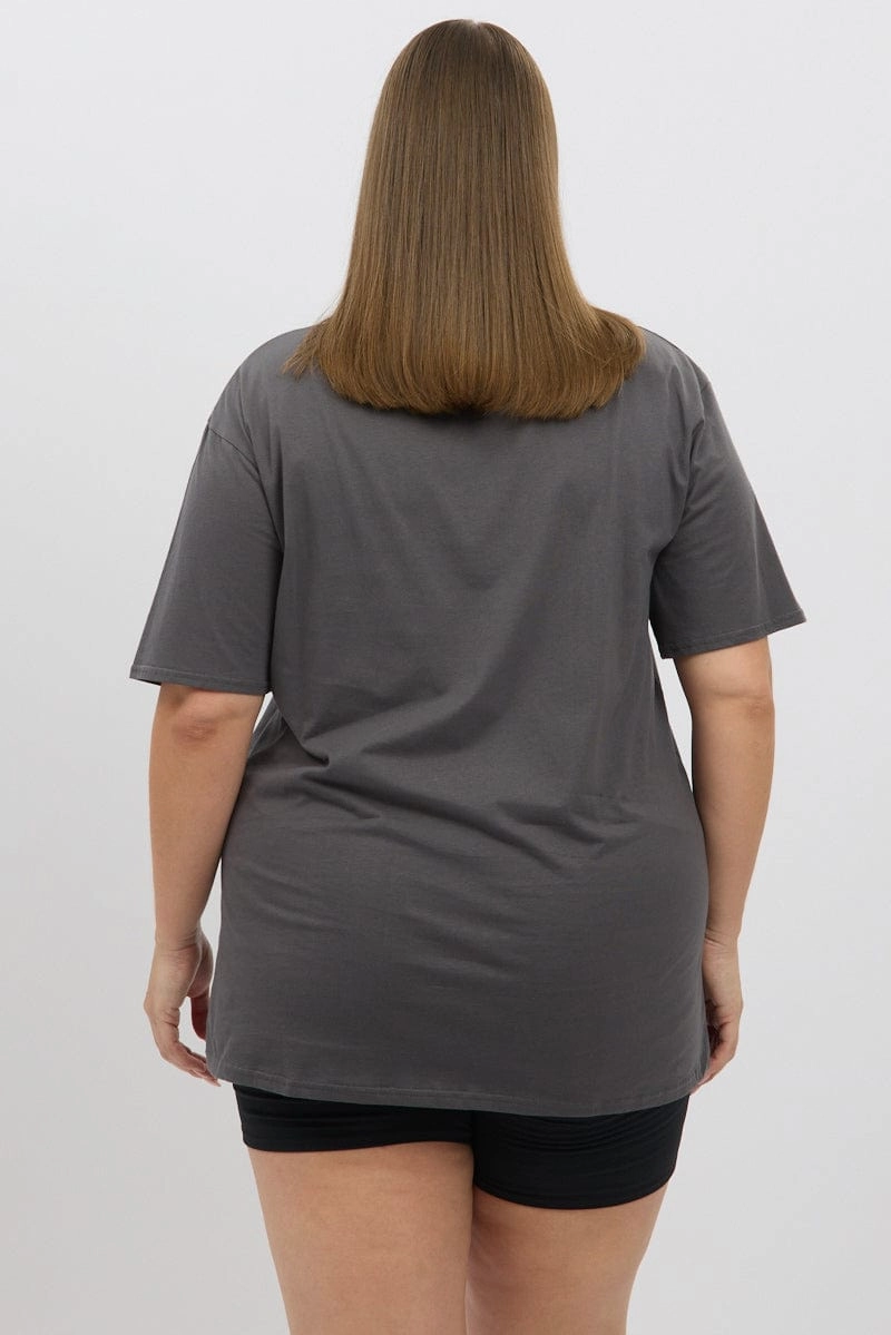 Urban Fashion Basic Layer Grey Graphic T shirt Short Sleeve Crew Neck