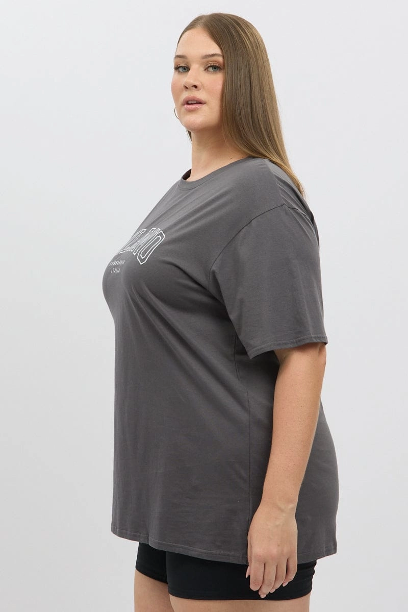 Grey Graphic T shirt Short Sleeve Crew Neck Stylish Design Breathable touch