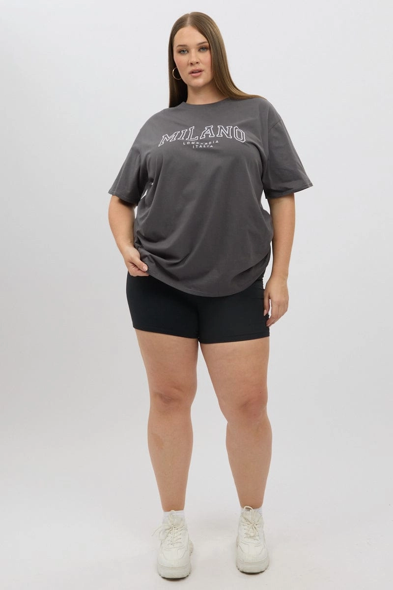 SeamlessConstruction Pullover Grey Graphic T shirt Short Sleeve Crew Neck