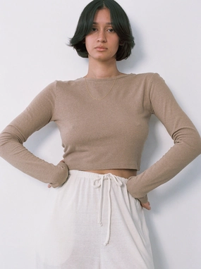 Layered Collar Structure Lia Top, Regen Silk Noil Jersey, Tea