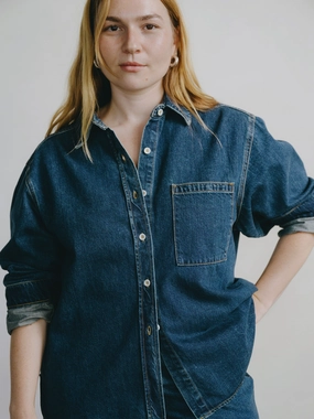 Denim Marcie Shirt, Tencel Denim, Vintage Dark Winter Layering Piece