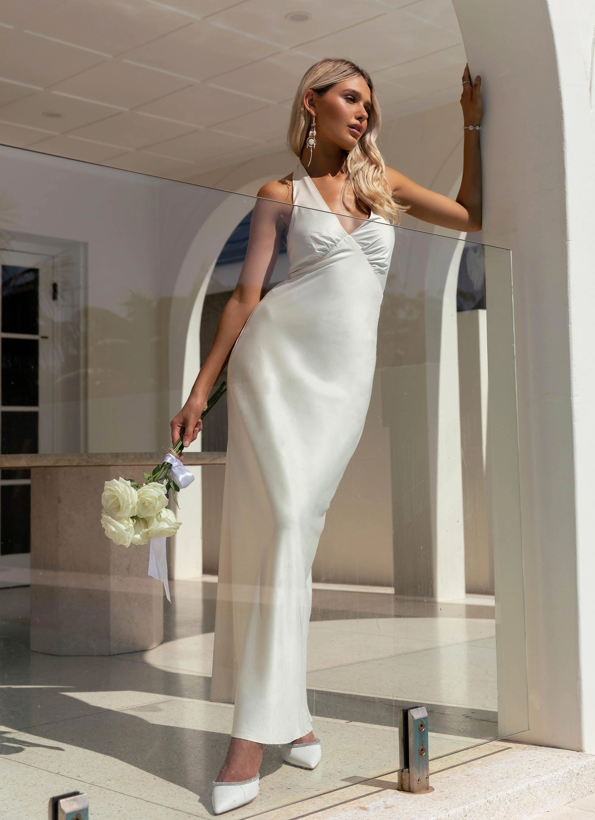 Heavy Hearted Satin Maxi Dress - Pearl Summer Outfit