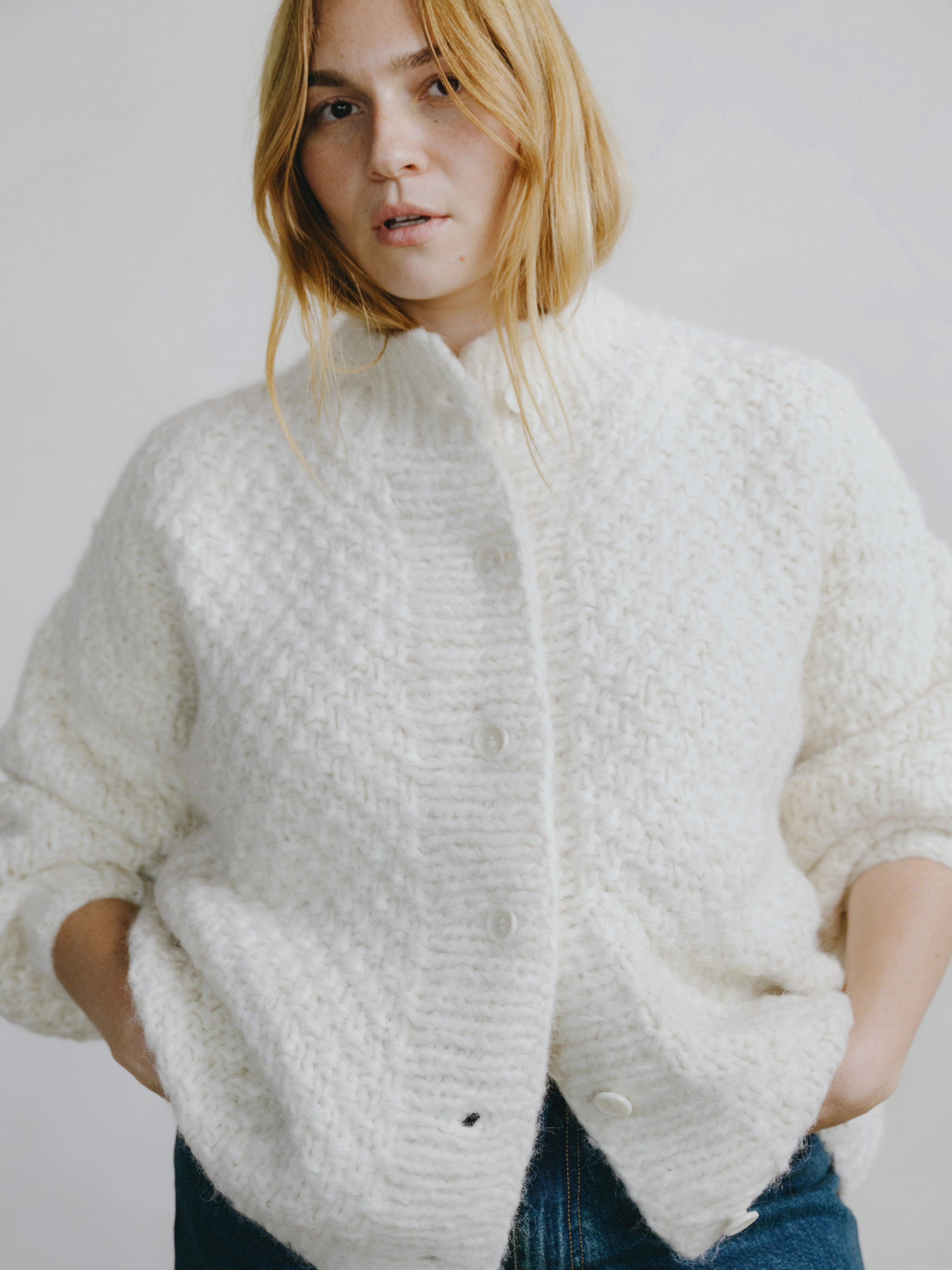 Bell Hand Knit Cardigan, Alpaca Cotton, Cream Everyday Essentials