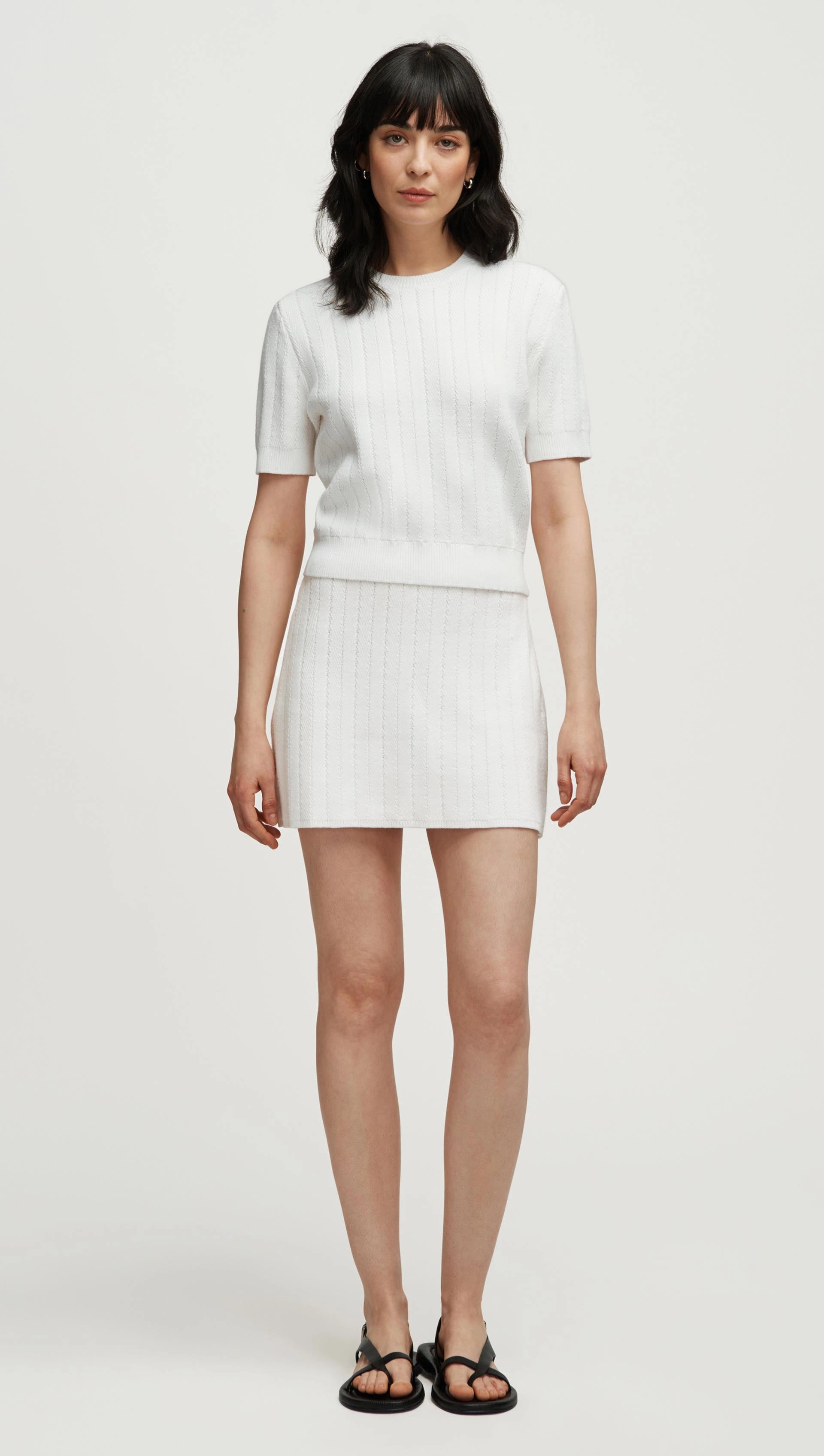 Herringbone Skirt in Viscose Polyester | White All Season Wear light feel