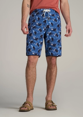 Hi-Tide Scallop Board Shorts for Tall Men in Blue Brushstroke Light Fabric