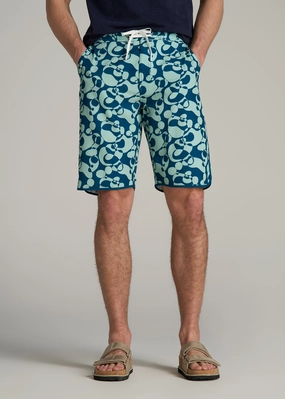 Neutral Tones cool tones Hi-Tide Scallop Board Shorts for Tall Men in Mint Abstract