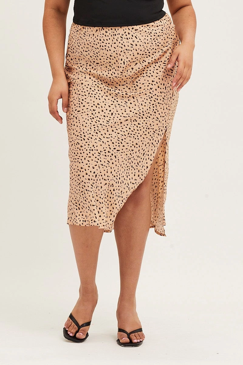 Animal Print Satin Slit Midi Skirt Heritage Brand