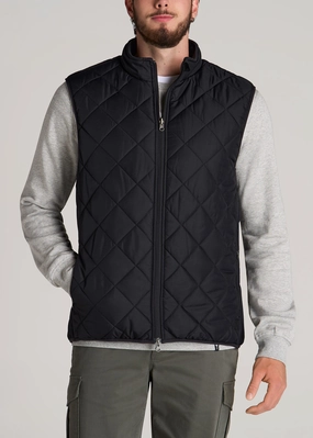 Quilted Reversible Tall Men's Vest in Black & Charcoal Relaxed Daily Style
