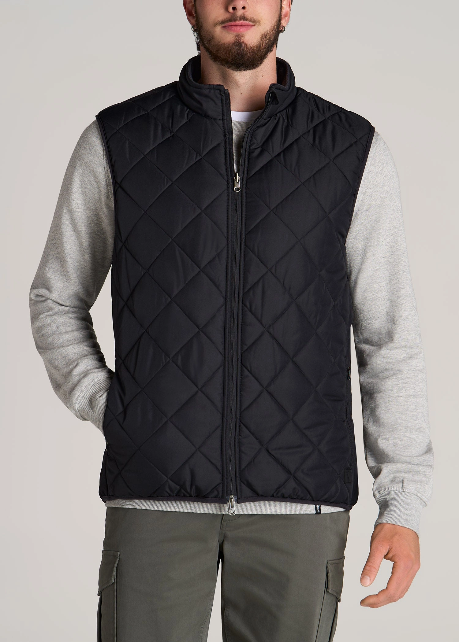Hooded Attachment Quilted Reversible Tall Men's Vest in Black & Charcoal