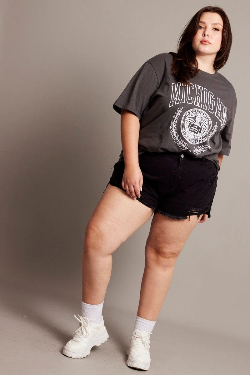 Chill Mode ethnic style Black Relaxed Shorts High Rise Distressed Hem