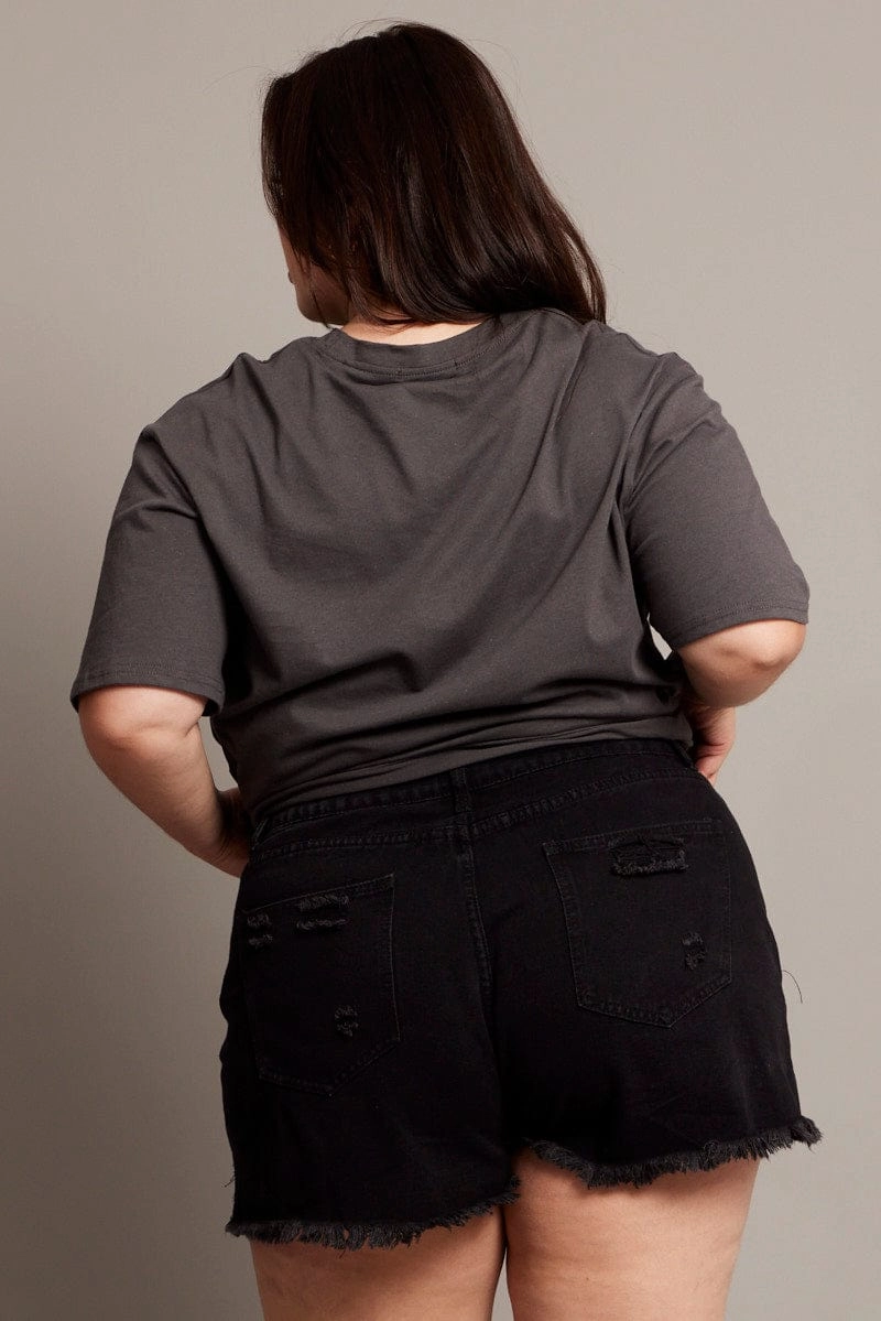 Lightweight Material Comfy Wear Black Relaxed Shorts High Rise Distressed Hem