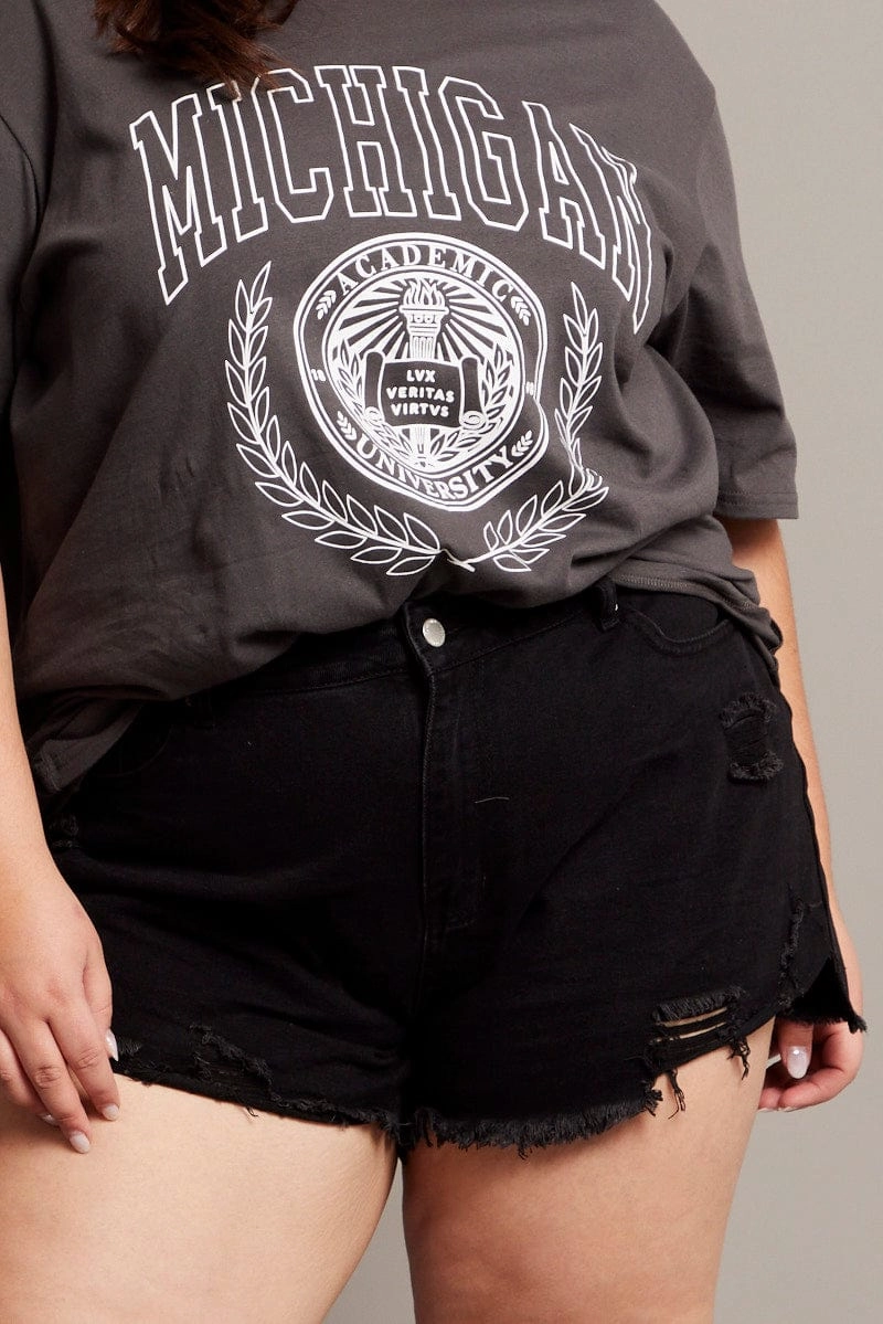Black Relaxed Shorts High Rise Distressed Hem Quick Wear back-to-school