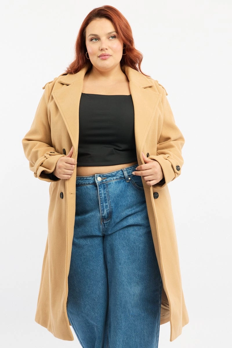 Beige Longline Belted Lined Coat Durable Water Repellent Subtle Color Tone
