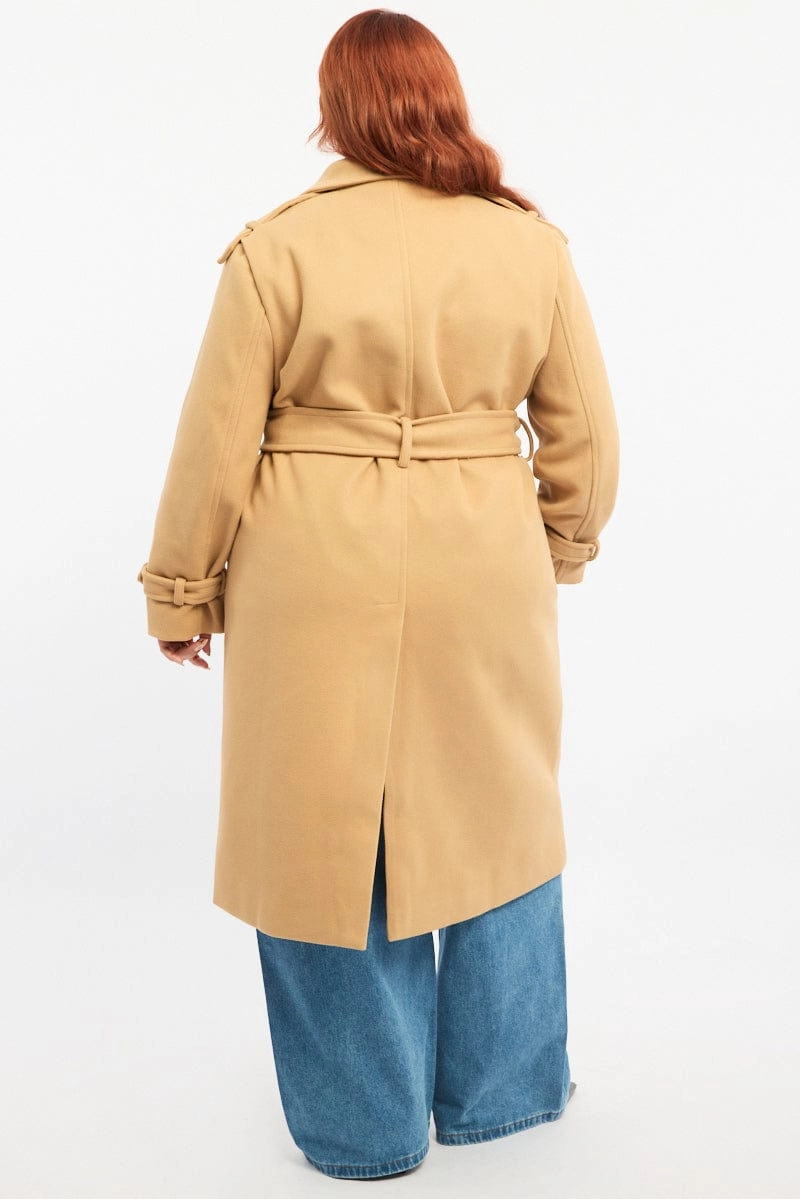 Versatile Design Beige Longline Belted Lined Coat