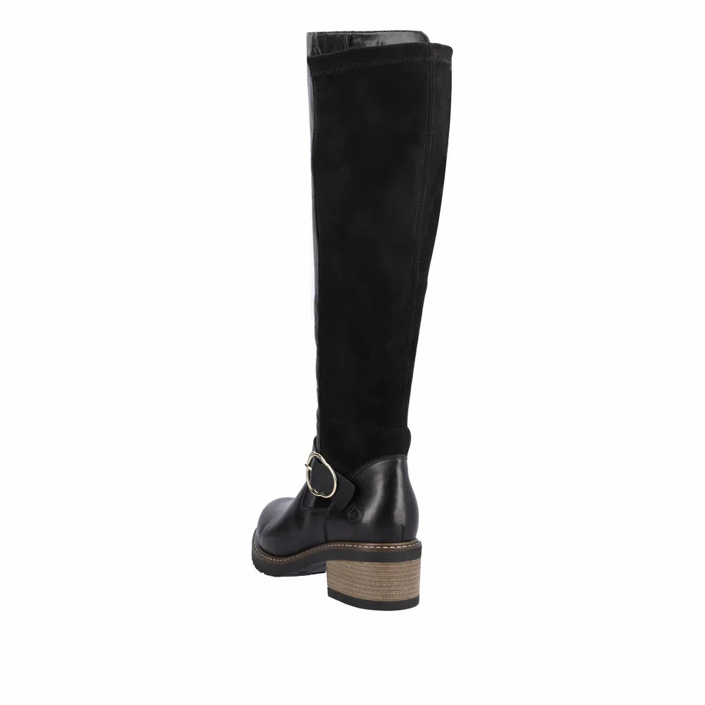 Remonte by Rieker Women's Aida Tall Boot - Black Wide toe box Contoured Footbed