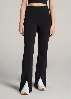 High Rise Split Flare Cotton Leggings for Tall Women in Black Moisture wicking Comfort Seeker Four Way