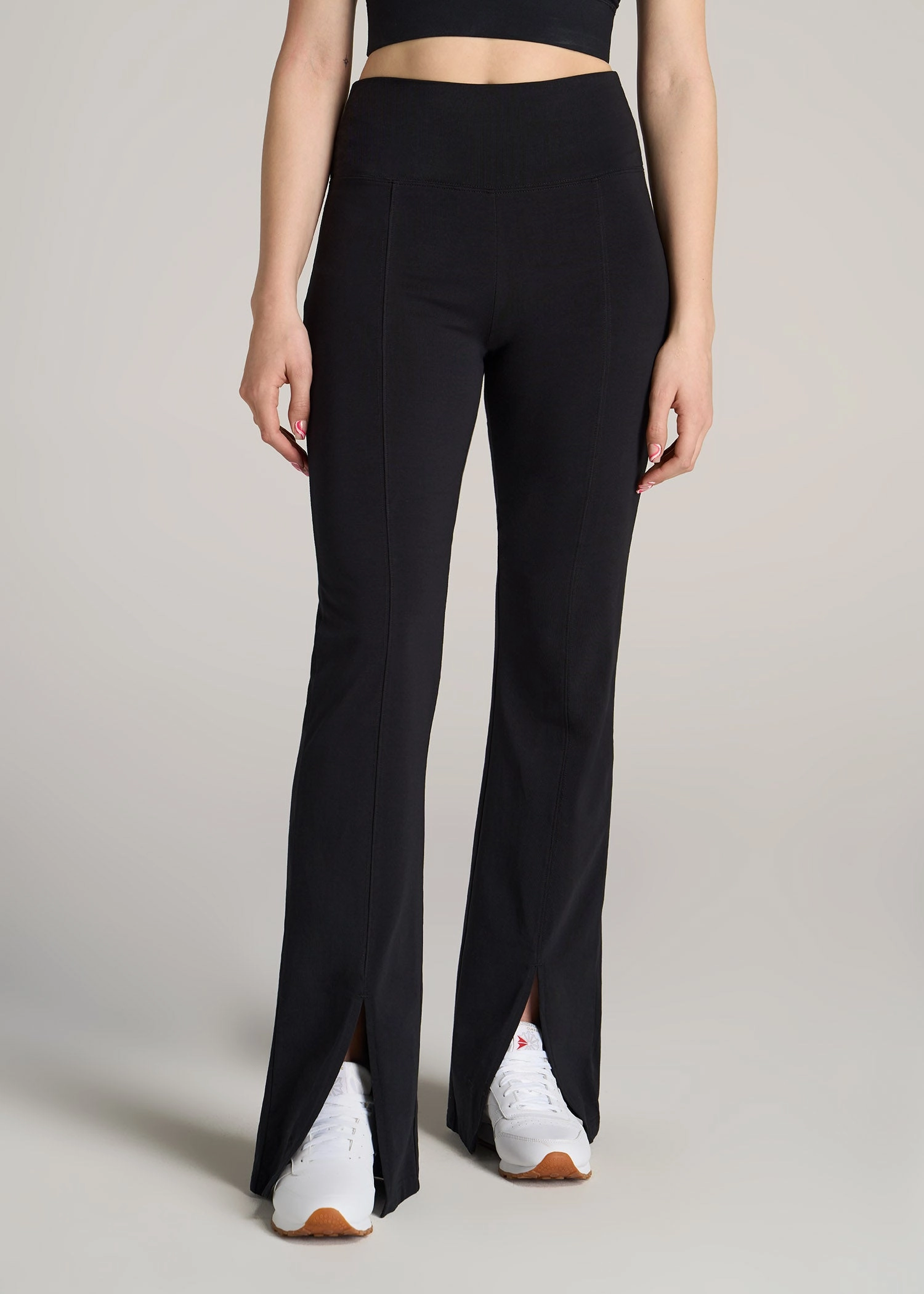 High Rise Split Flare Cotton Leggings for Tall Women in Black Casual Wearer Loose Fit Tight Compression