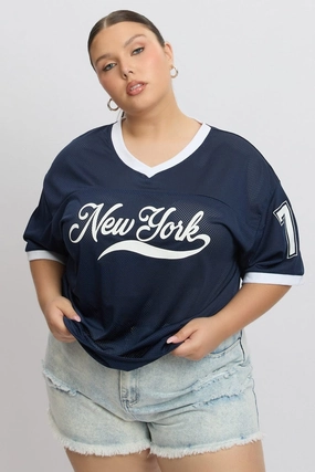 Blue Graphic T Shirt Short Sleeve V Neck Fashionable Layer