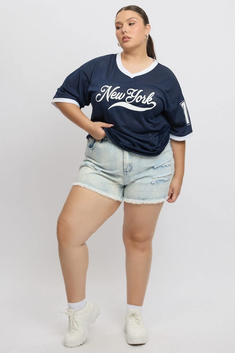 homecoming Comfy Active Fit Blue Graphic T Shirt Short Sleeve V Neck