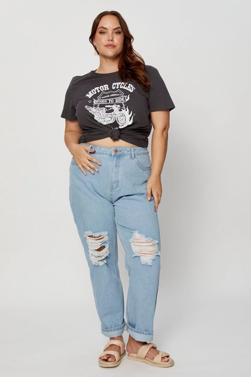 Non Toxic Materials Basic Piece Grey Graphic T-shirt Crew Neck Short Sleeve