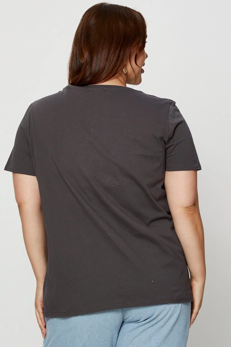 Casual Comfort Wear black friday Grey Graphic T-shirt Crew Neck Short Sleeve