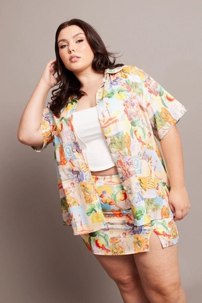 Perfect Look Layering Piece Multi Abstract Relaxed Shirt Short Sleeve