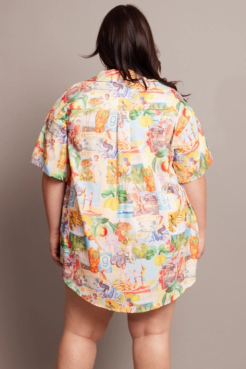 Multi Abstract Relaxed Shirt Short Sleeve Tagless Design