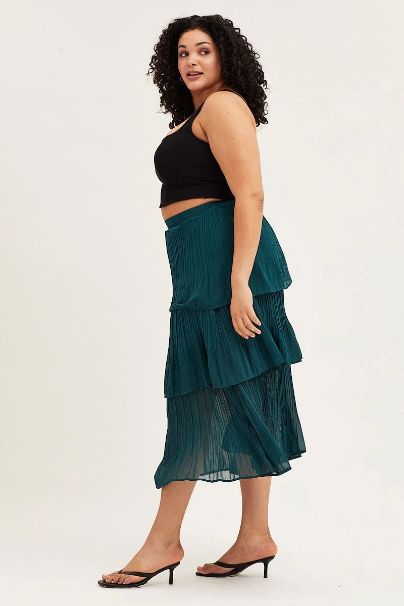 Balanced Outfit Street Attire Green Midi Skirt Pleated