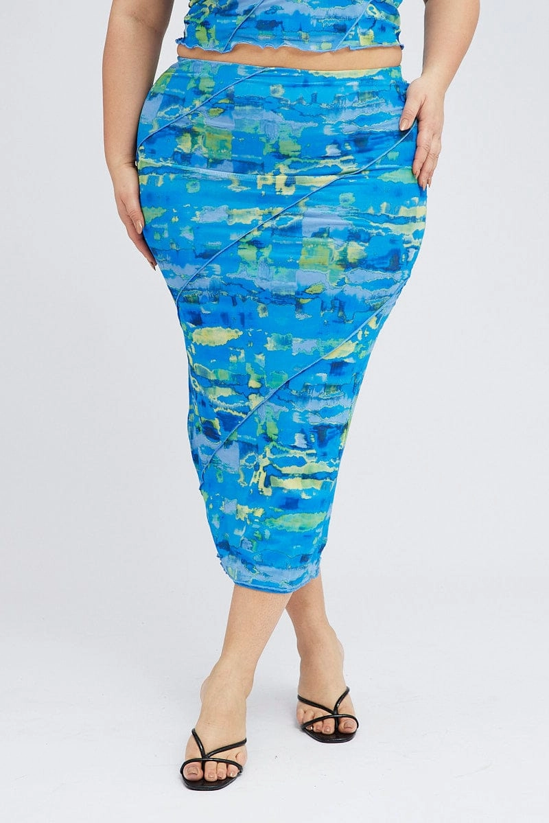 Multi Abstract Mesh Skirt Seam Detail Ultra Comfort