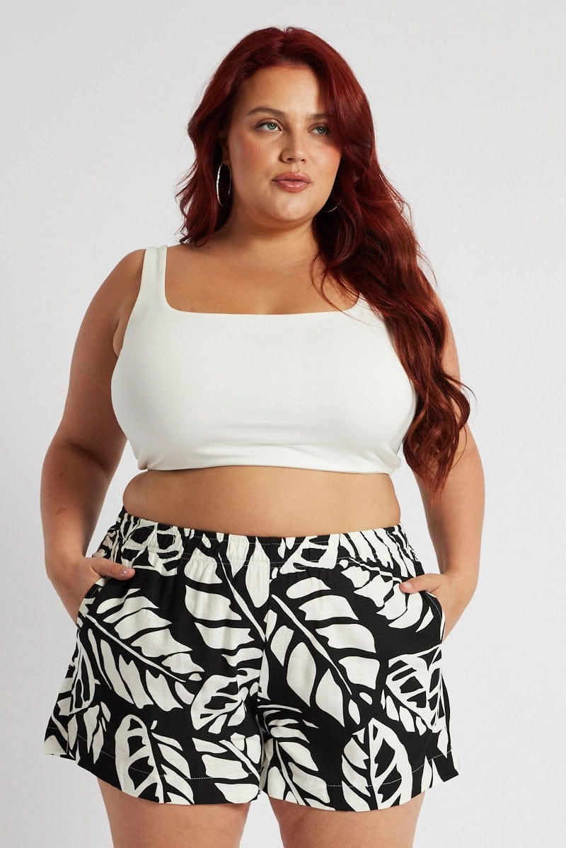 Fitness Friendly Adaptive Temperature Control Black Abstract Relaxed Shorts High Rise