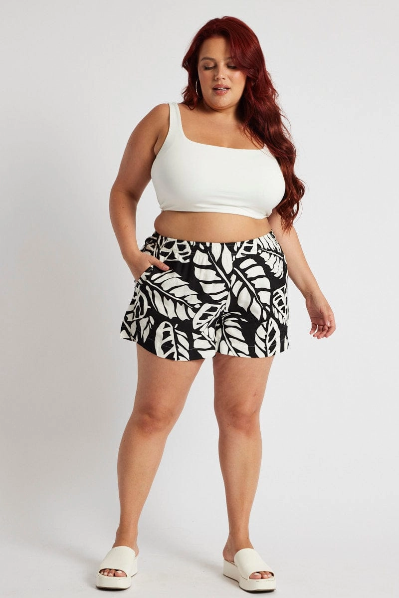 Black Abstract Relaxed Shorts High Rise summer breeze
