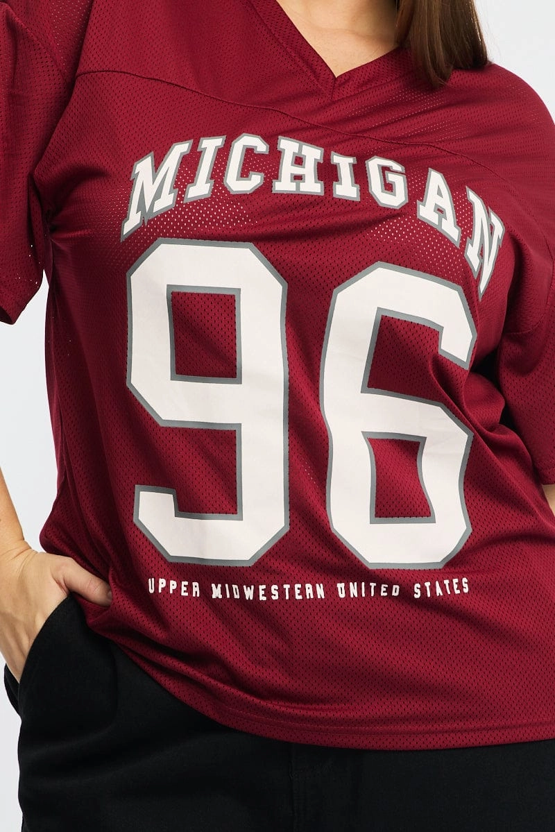 Red Sport Tee Short Sleeve V-neck Cozy and Comfortable Non Restrictive Cut