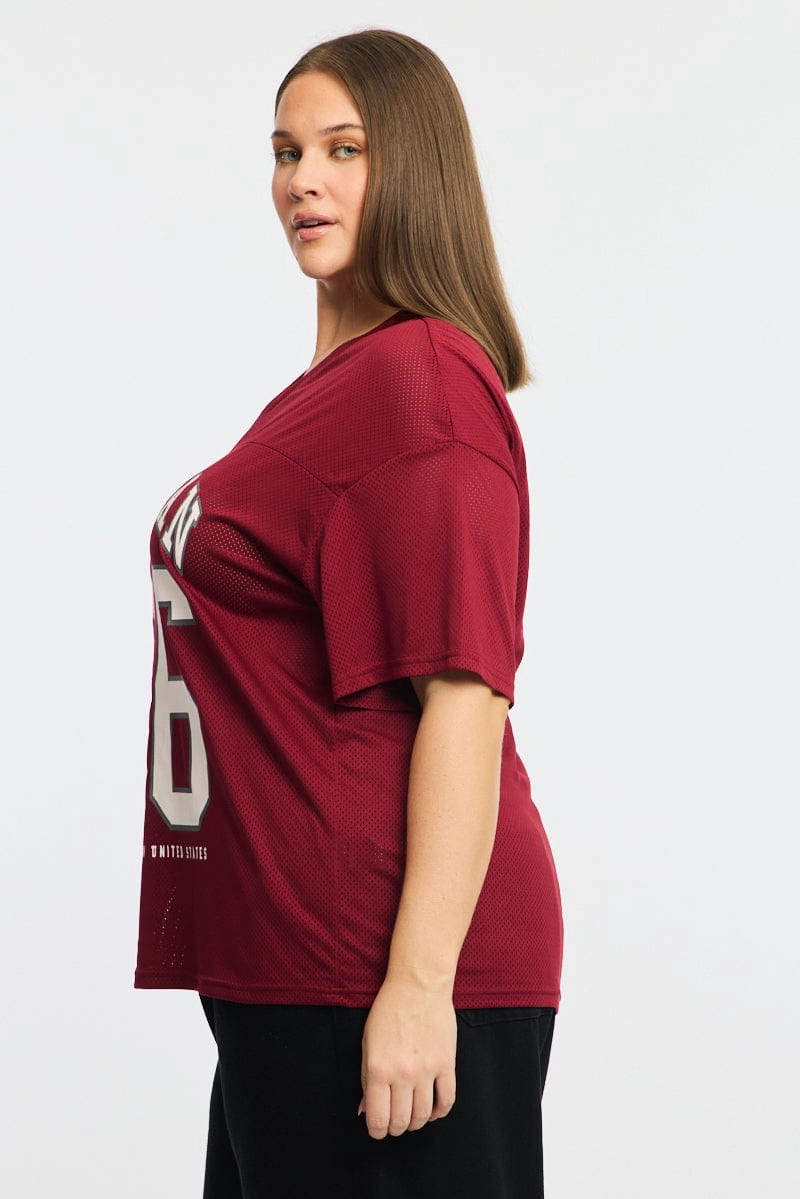 Minimalist Aesthetic Stretch Fit Red Sport Tee Short Sleeve V-neck