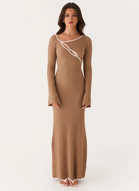 Sleek Draping Underwire-Support Hilary Crochet Maxi Dress - Tan