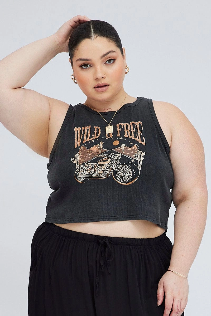 Outdoor Adventure Geometric precision Black Graphic Tank Top Crew Neck